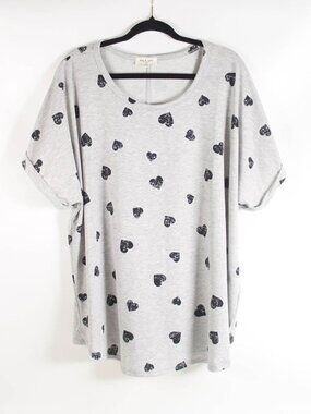 Kim & Cami 2X Gray Heart Print Tunic Top Dolman Sleeve Soft Sweatshirt Knit